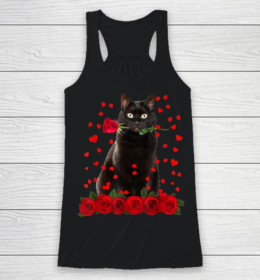 Black Cat Valentines Day Racerback Tank