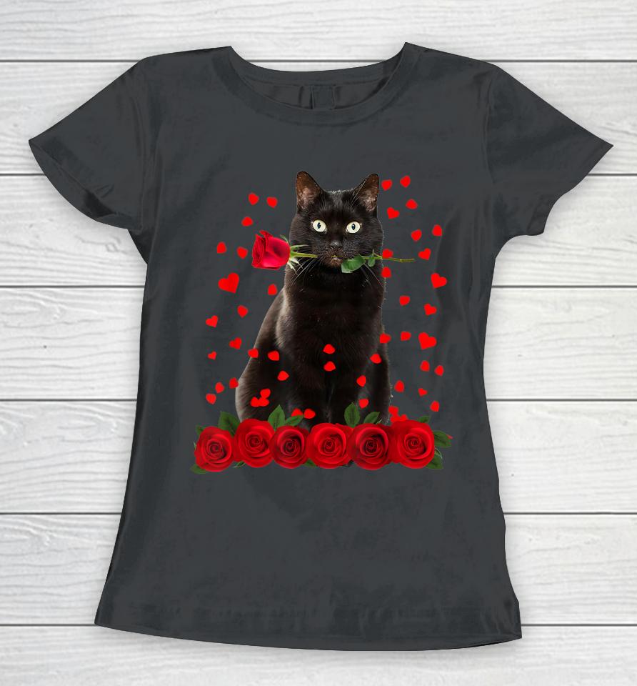 Black Cat Valentines Day Women T-Shirt