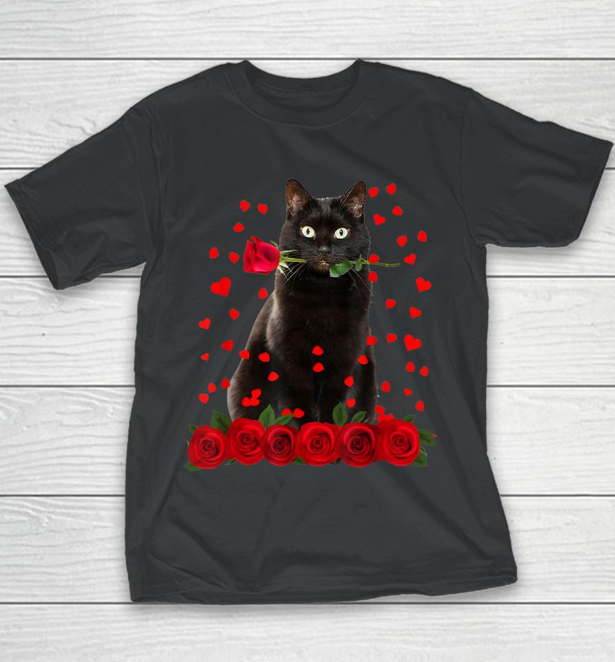 Black Cat Valentines Day Youth T-Shirt