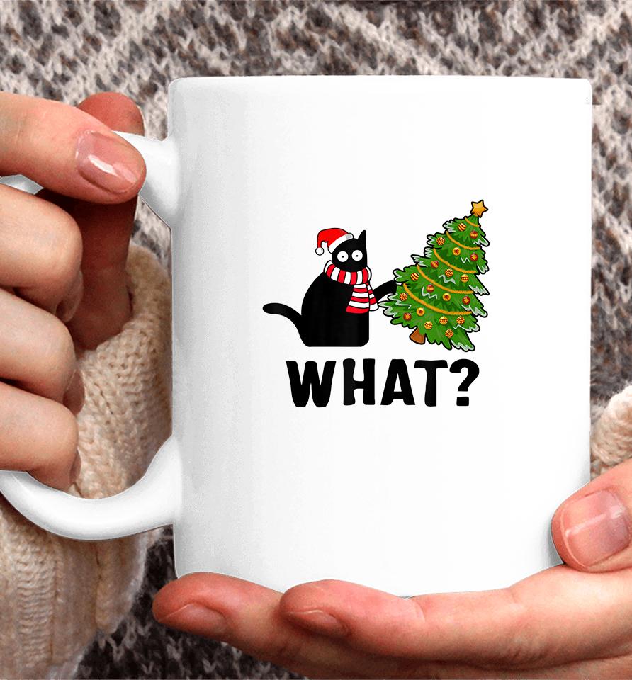Black Cat What? Christmas Tree Coffee Mug