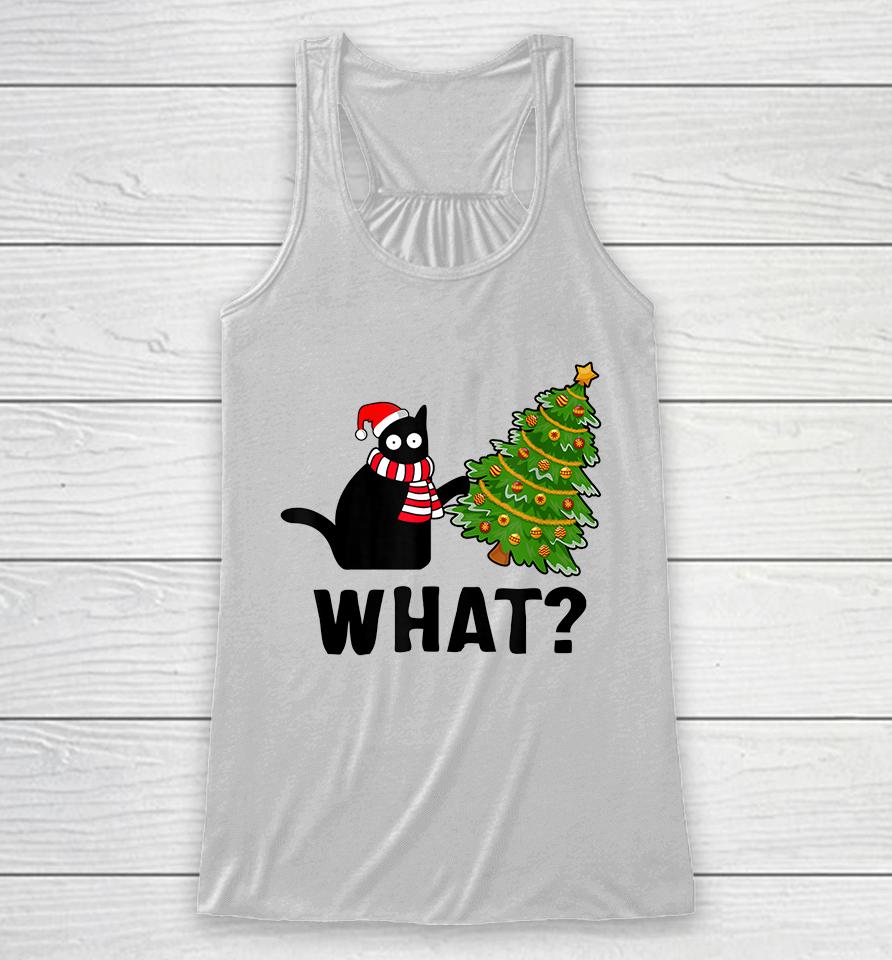 Black Cat What? Christmas Tree Racerback Tank