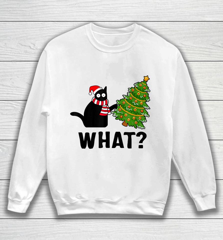Black Cat What? Christmas Tree Sweatshirt