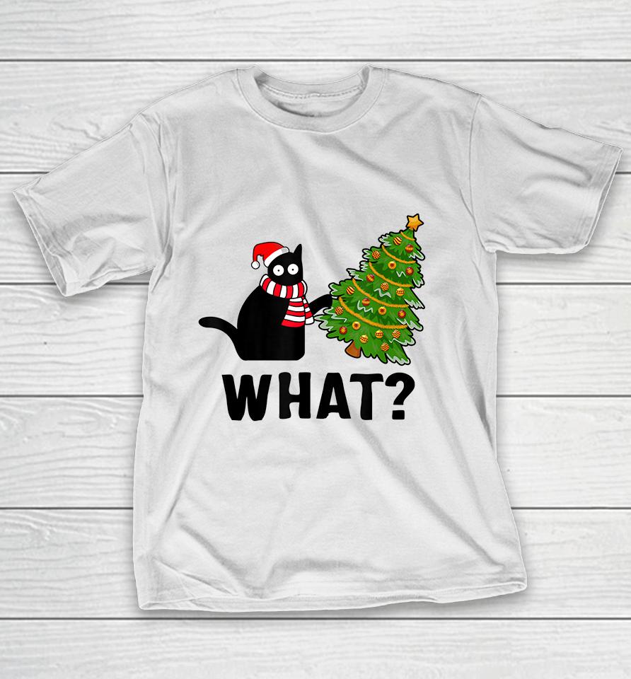 Black Cat What? Christmas Tree T-Shirt