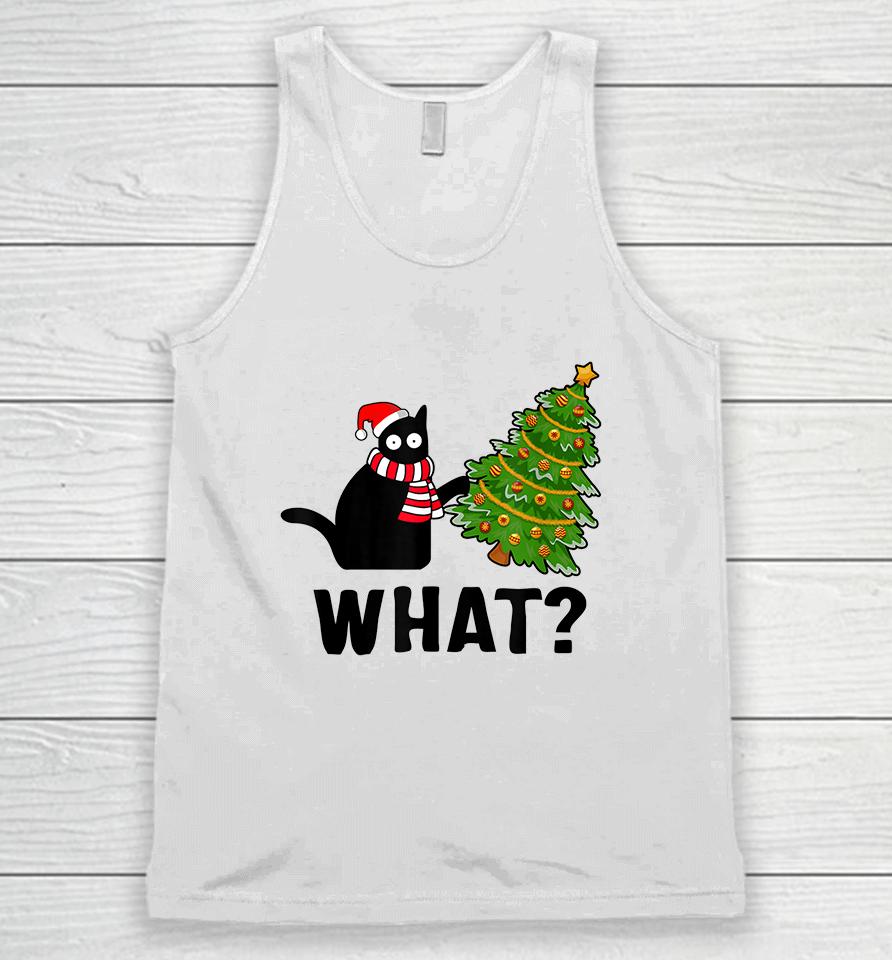 Black Cat What? Christmas Tree Unisex Tank Top