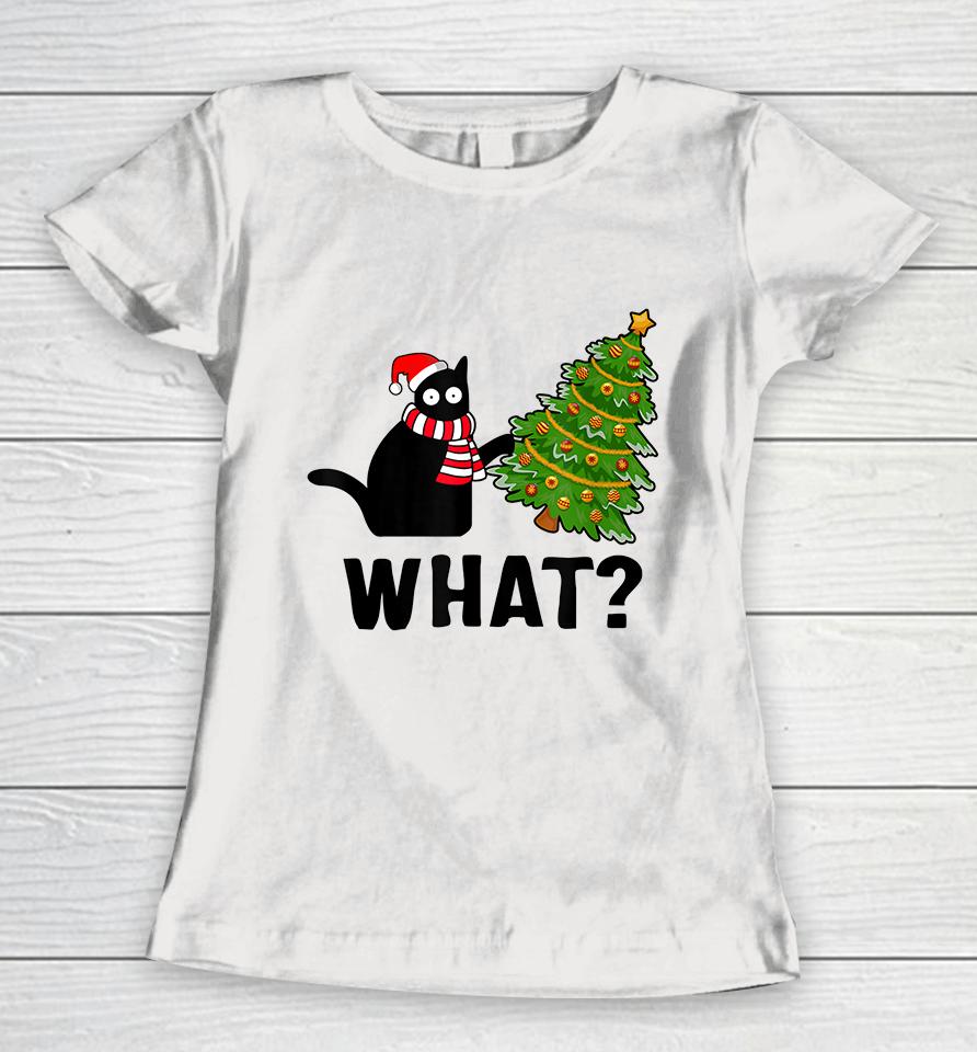 Black Cat What? Christmas Tree Women T-Shirt