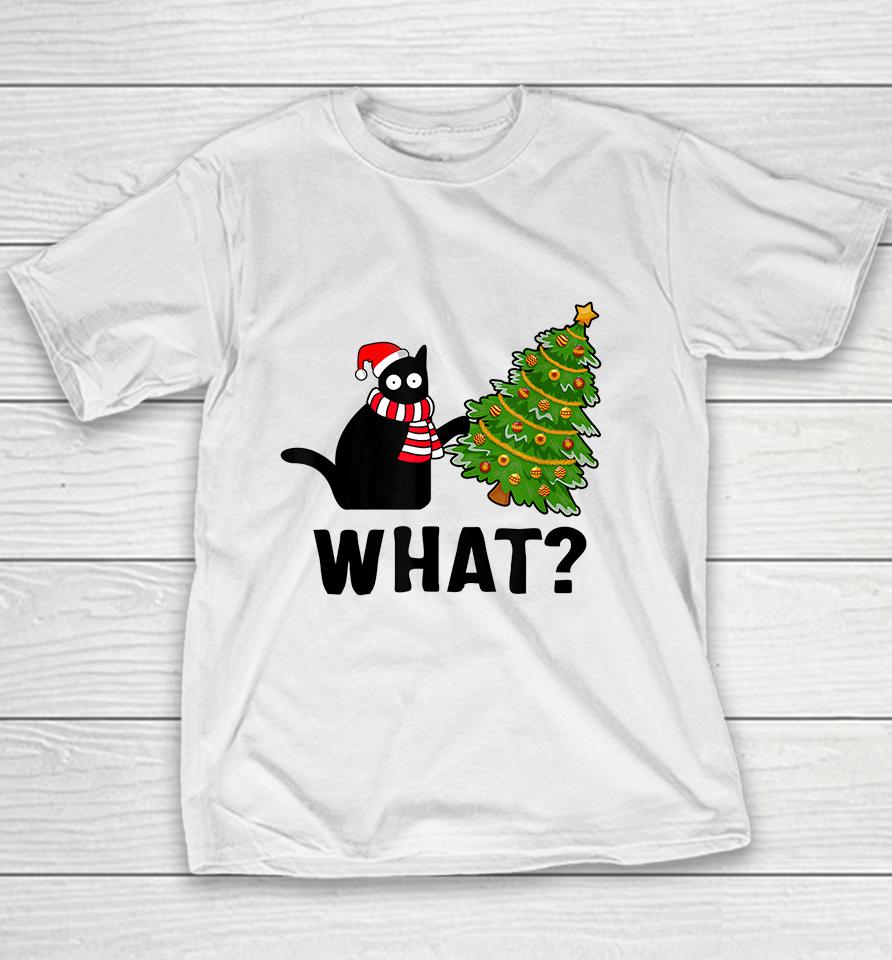 Black Cat What? Christmas Tree Youth T-Shirt