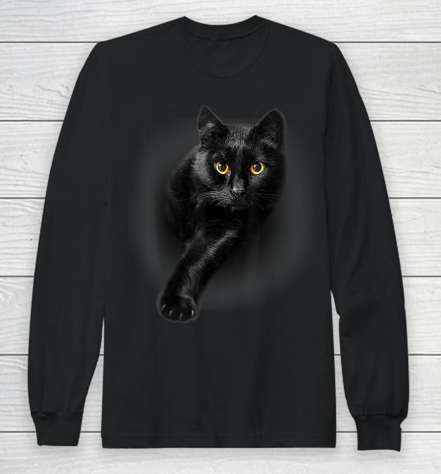 Black Cat Yellow Eyes Long Sleeve T-Shirt