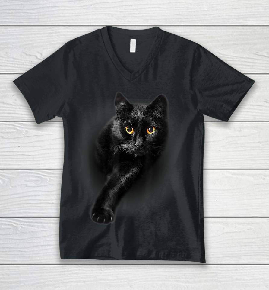 Black Cat Yellow Eyes Unisex V-Neck T-Shirt