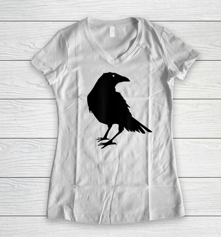 Black Crow Raven Bird Silhouette Women V-Neck T-Shirt