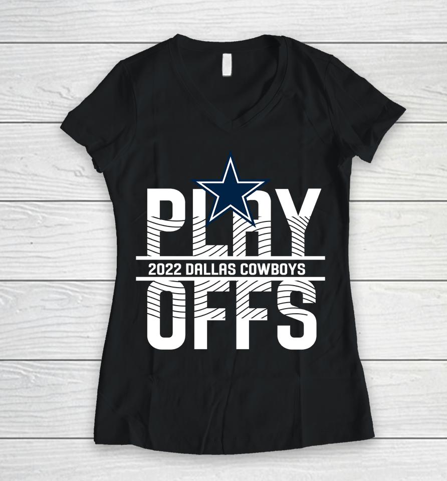 Black Dallas Cowboys Anthracite 2022 Nfl Playoffs Iconic Champion Women V-Neck T-Shirt
