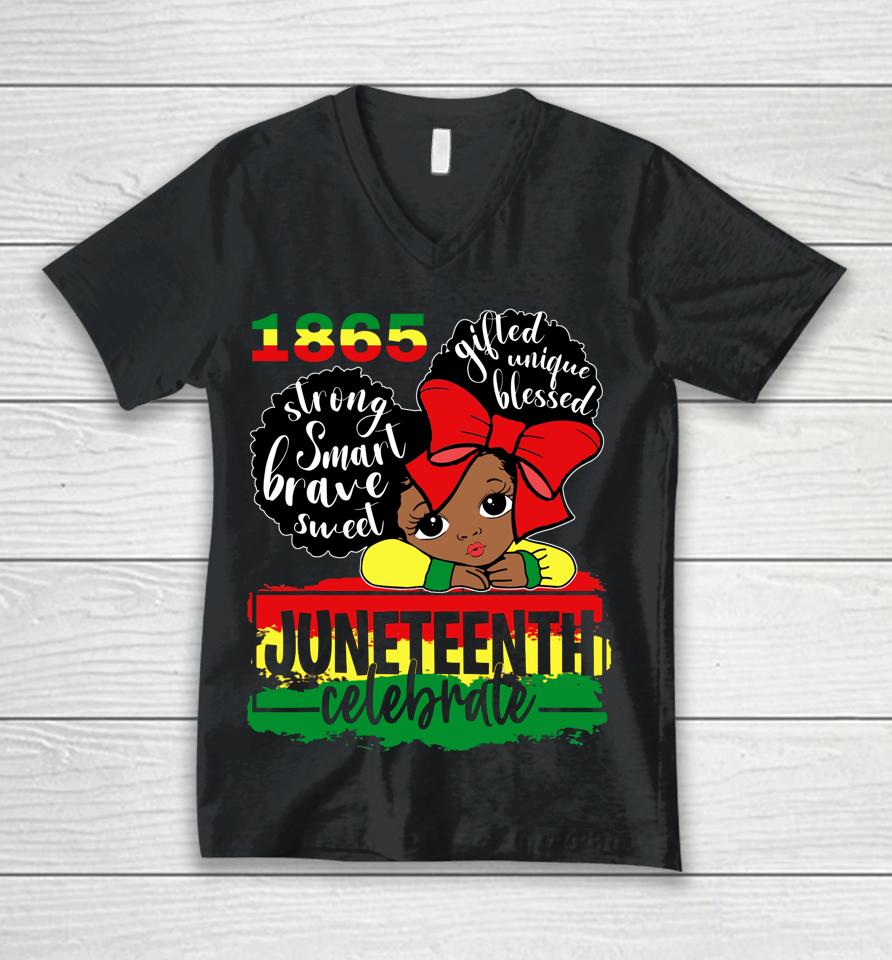 Black Girl Juneteenth 1865 Celebrate Independence Day Unisex V-Neck T-Shirt