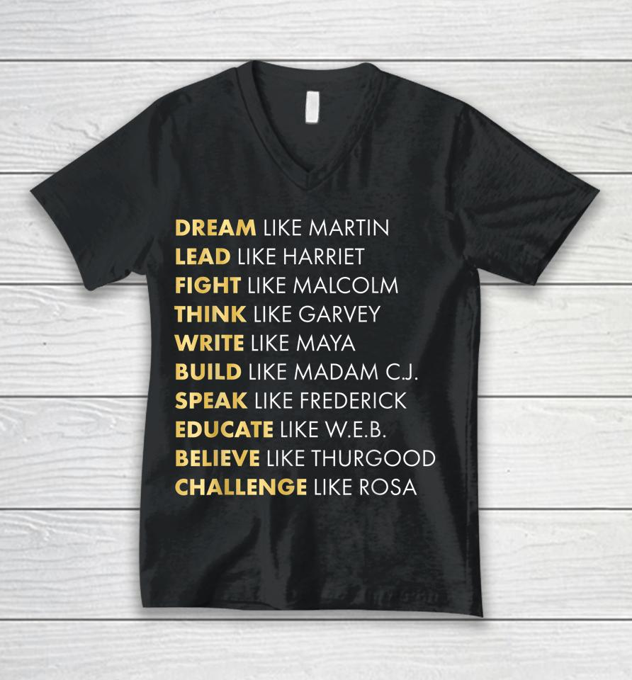 Black History Dream Like Martin Unisex V-Neck T-Shirt