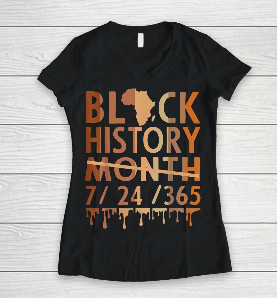 Black History Month 2022 Black History 365 Melanin Pride Women V-Neck T-Shirt