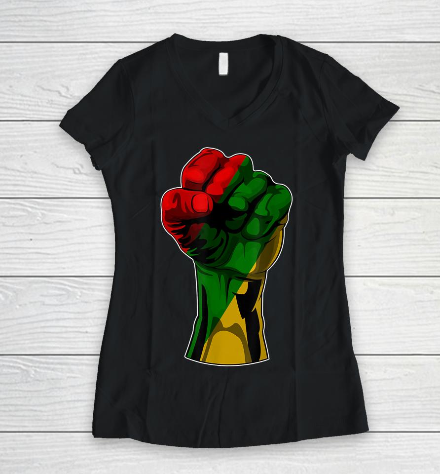 Black History Month Fist Women V-Neck T-Shirt
