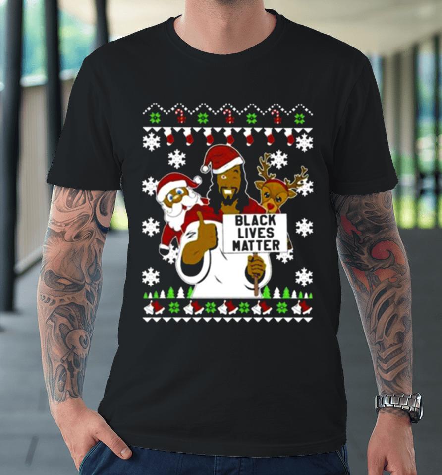 Black Lives Matter Reindeer Santa Ugly Christmas Premium T-Shirt