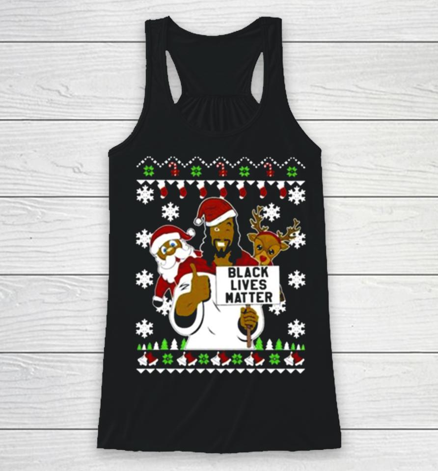 Black Lives Matter Reindeer Santa Ugly Christmas Racerback Tank