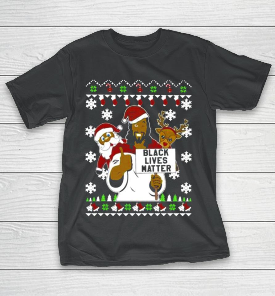 Black Lives Matter Reindeer Santa Ugly Christmas T-Shirt