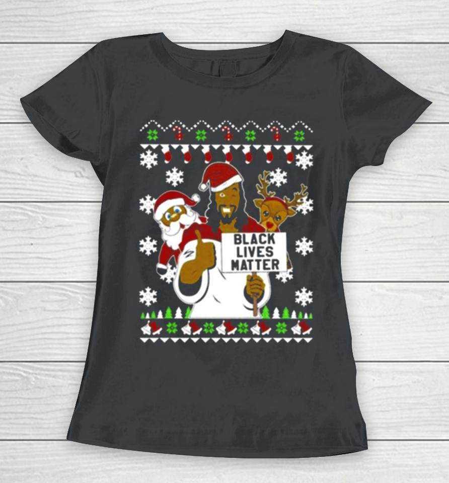 Black Lives Matter Reindeer Santa Ugly Christmas Women T-Shirt