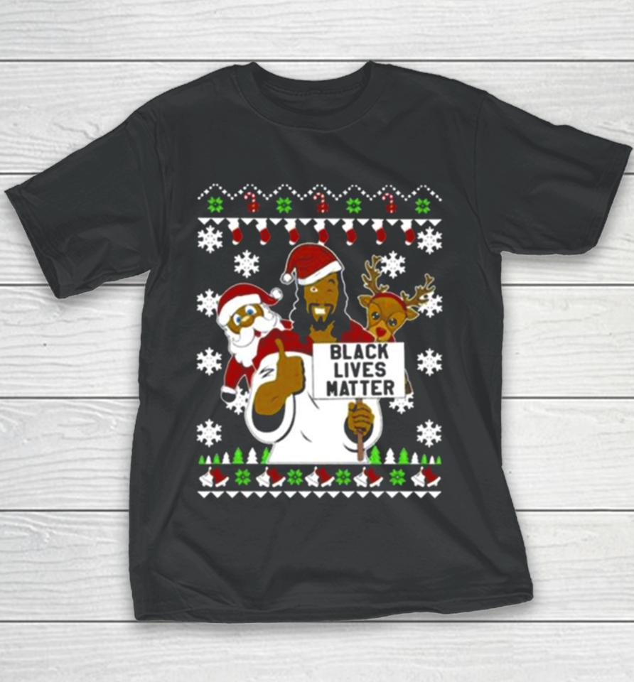 Black Lives Matter Reindeer Santa Ugly Christmas Youth T-Shirt