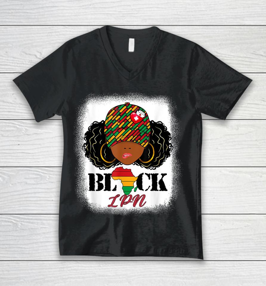 Black Lpn Nurse Messy Bun Pride African Black History Month Unisex V-Neck T-Shirt