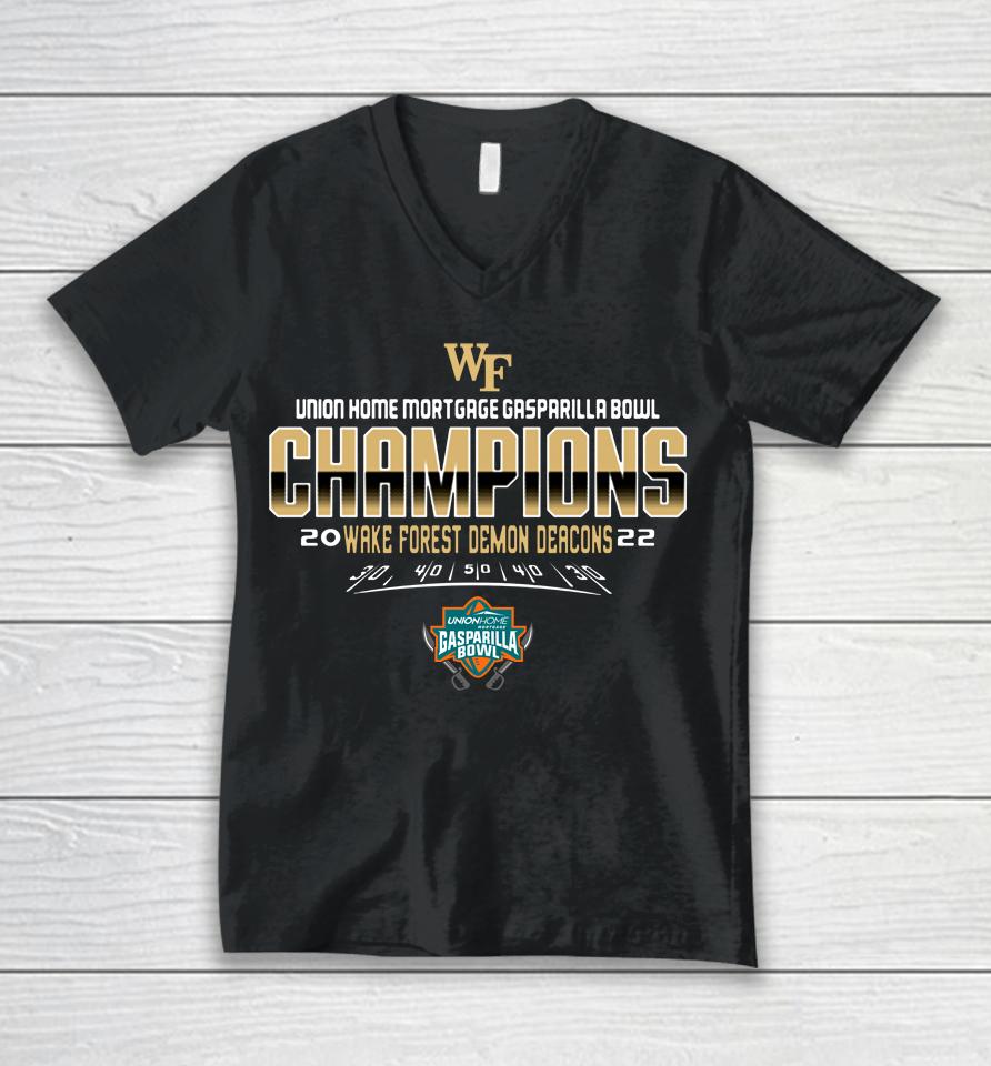 Black Men's Wake Forest 2022 Gasparilla Bowl Champions Unisex V-Neck T-Shirt
