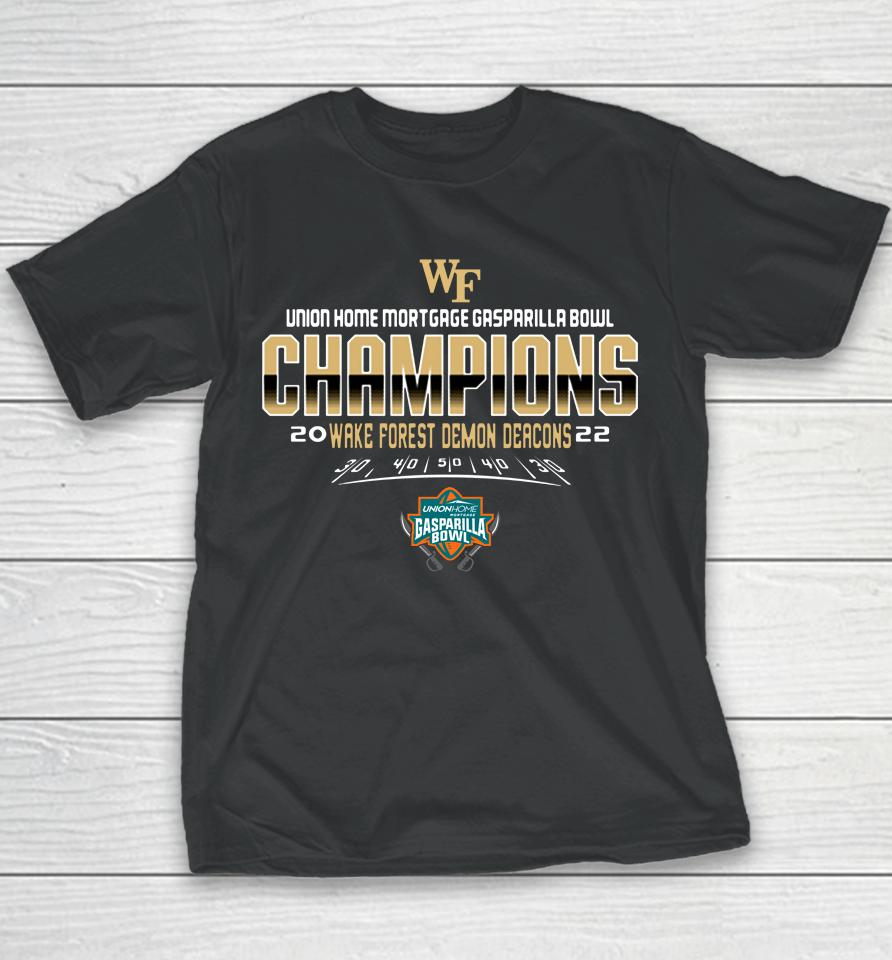 Black Men's Wake Forest 2022 Gasparilla Bowl Champions Youth T-Shirt