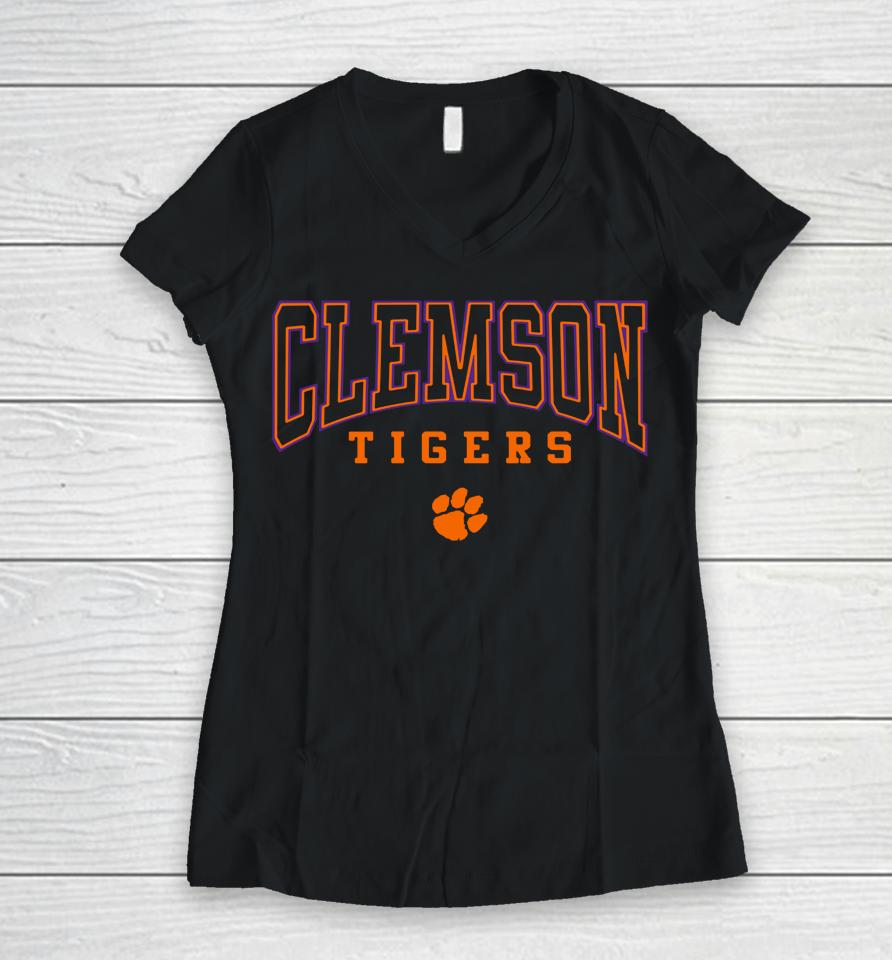 Black Ncaa Rally Colosseum Clemson Tigers Scholarship Fleece Women V-Neck T-Shirt