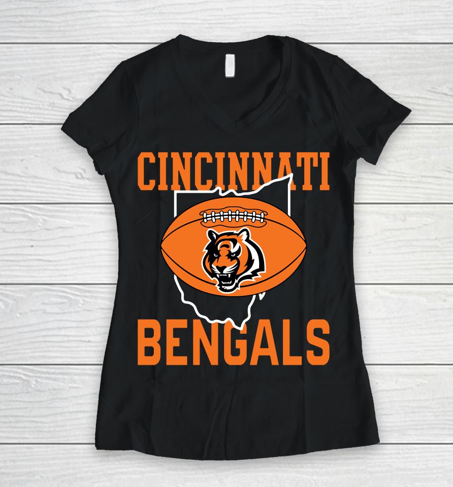 Black Nfl Homage Cincinnati Bengals Hyper Local Women V-Neck T-Shirt