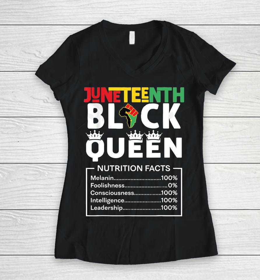 Black Queen Nutritional Facts Black Girl Juneteenth Women V-Neck T-Shirt