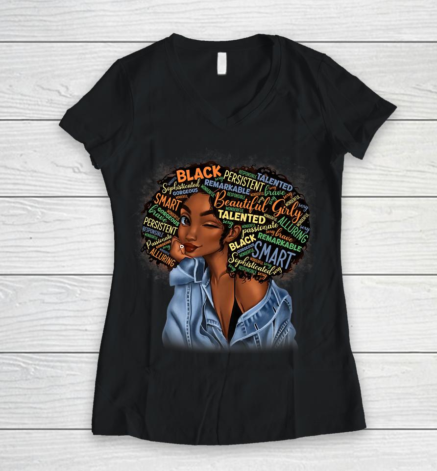 Black Smart Girls Afro Love Melanin African American Women V-Neck T-Shirt