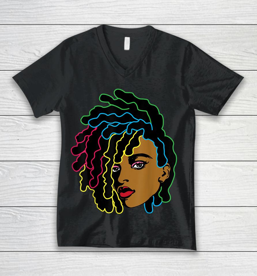 Black Woman African Afro Hair Cool Black History Month Gift Unisex V-Neck T-Shirt