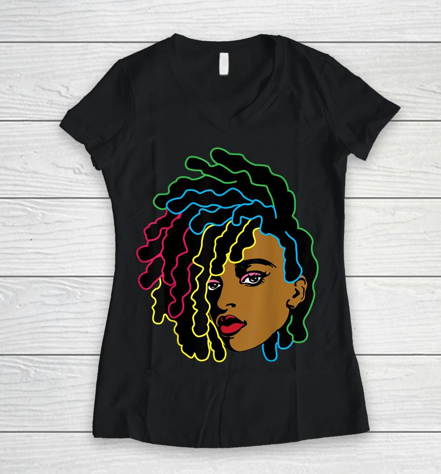 Black Woman African Afro Hair Cool Black History Month Gift Women V-Neck T-Shirt