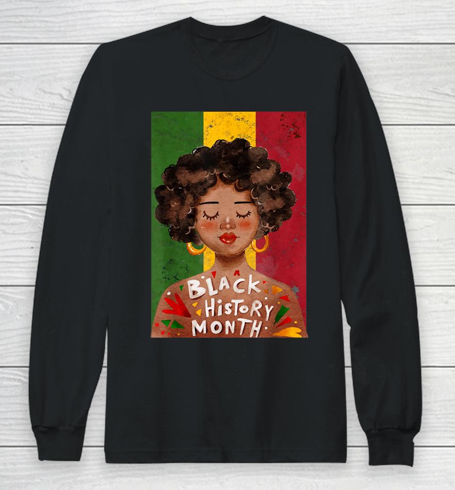 Black Woman Afro Vintage Black History Month Long Sleeve T-Shirt