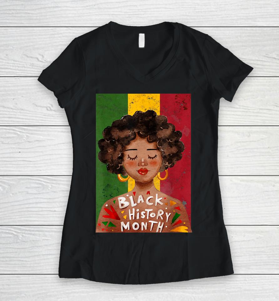Black Woman Afro Vintage Black History Month Women V-Neck T-Shirt