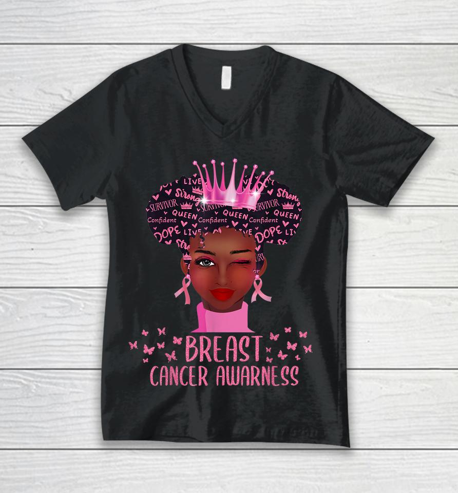 Black Woman In October We Wear Pink Breast Cancer Awareness Unisex V-Neck T-Shirt