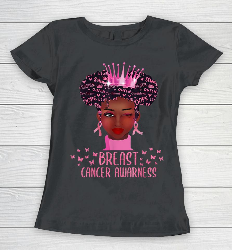 Black Woman In October We Wear Pink Breast Cancer Awareness Women T-Shirt