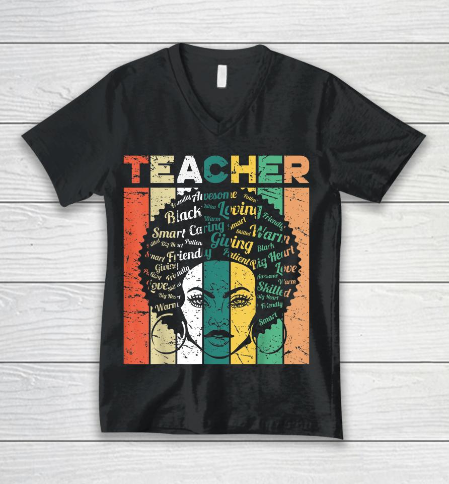 Black Woman Teacher Afro Retro Black History Month Gift Unisex V-Neck T-Shirt