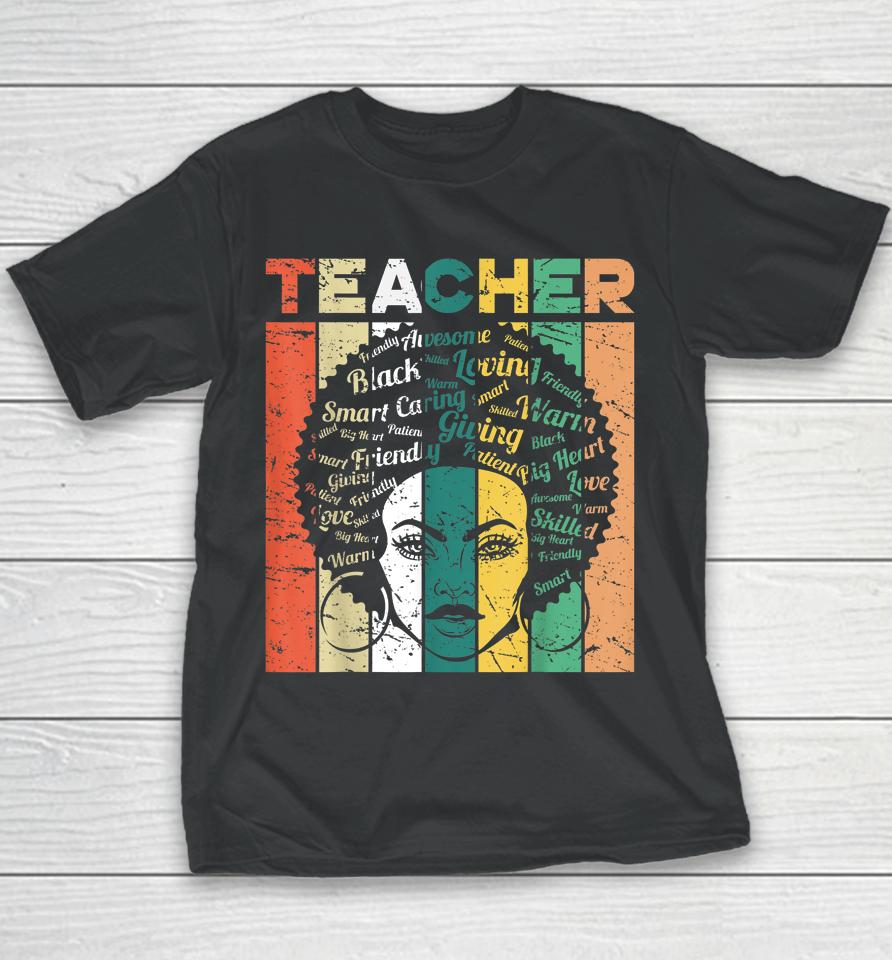 Black Woman Teacher Afro Retro Black History Month Gift Youth T-Shirt