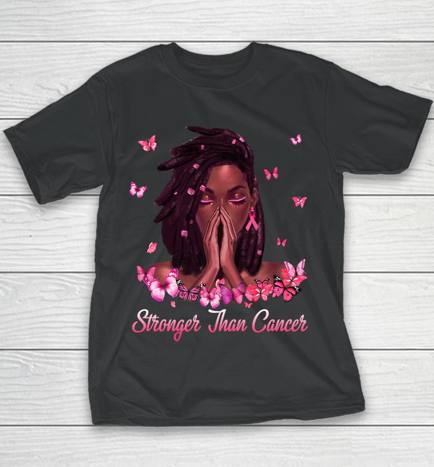 Black Women Melanin Stronger Than Breast Cancer Pink Ribbon Youth T-Shirt