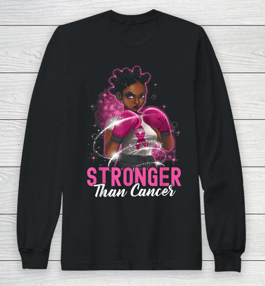 Black Women Queen Stronger Than Breast Cancer Pink Ribbon Long Sleeve T-Shirt