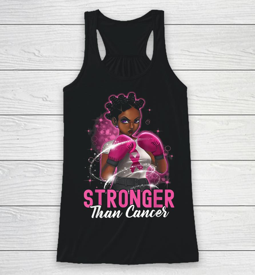 Black Women Queen Stronger Than Breast Cancer Pink Ribbon Racerback Tank