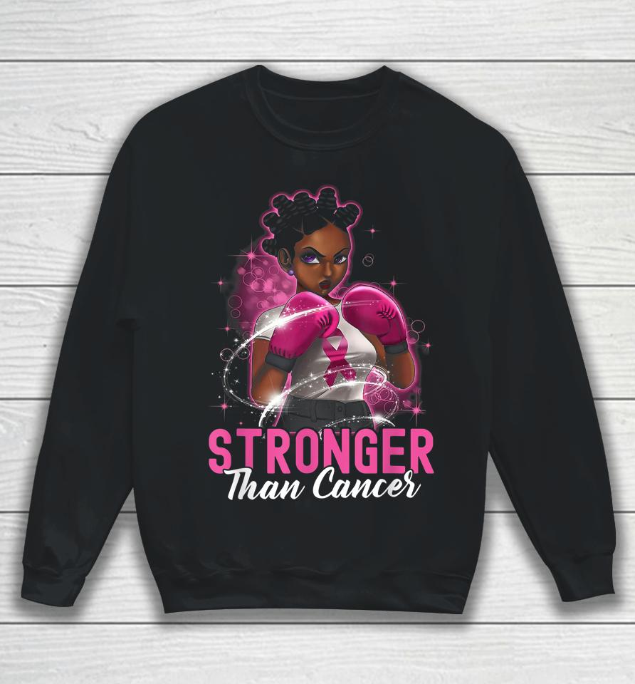 Black Women Queen Stronger Than Breast Cancer Pink Ribbon Sweatshirt