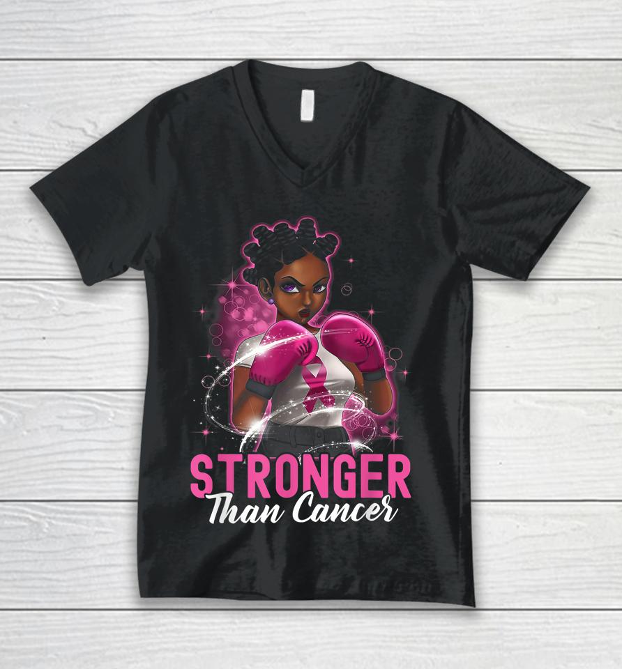 Black Women Queen Stronger Than Breast Cancer Pink Ribbon Unisex V-Neck T-Shirt
