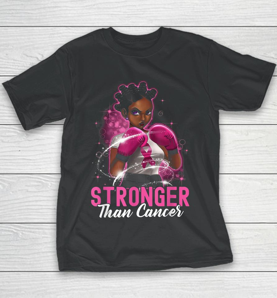 Black Women Queen Stronger Than Breast Cancer Pink Ribbon Youth T-Shirt