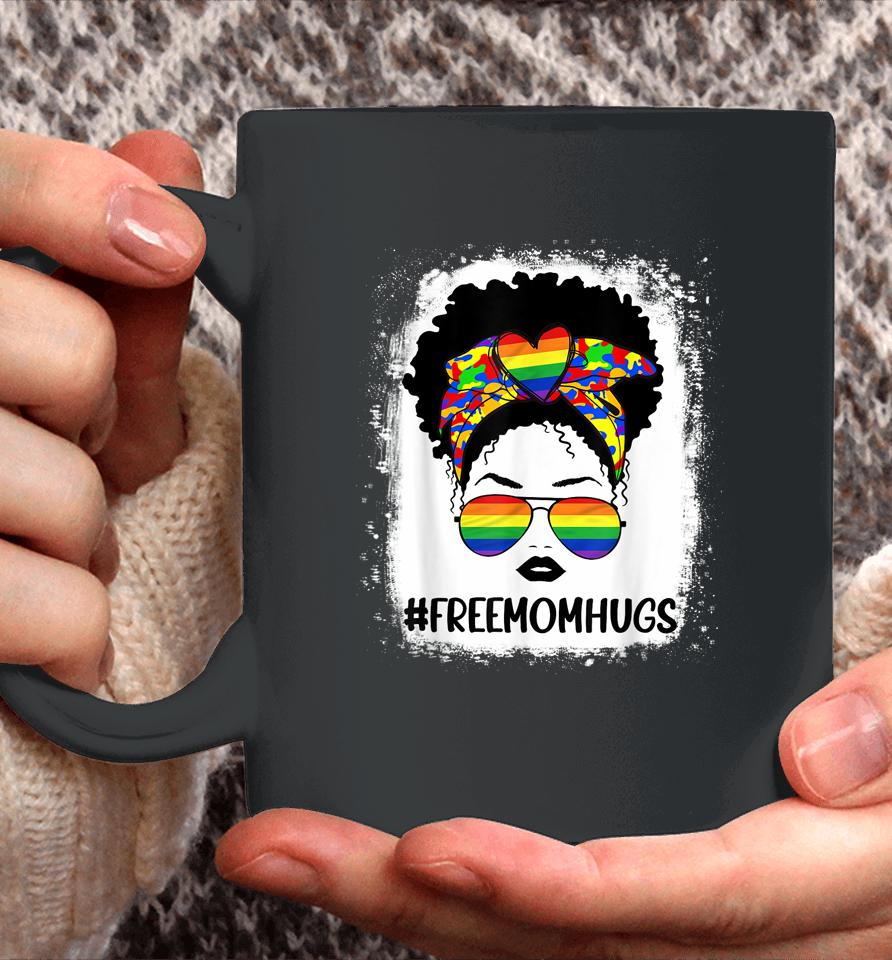 Black Womens Free Mom Hugs Messy Bun Lgbt Pride Rainbow Coffee Mug