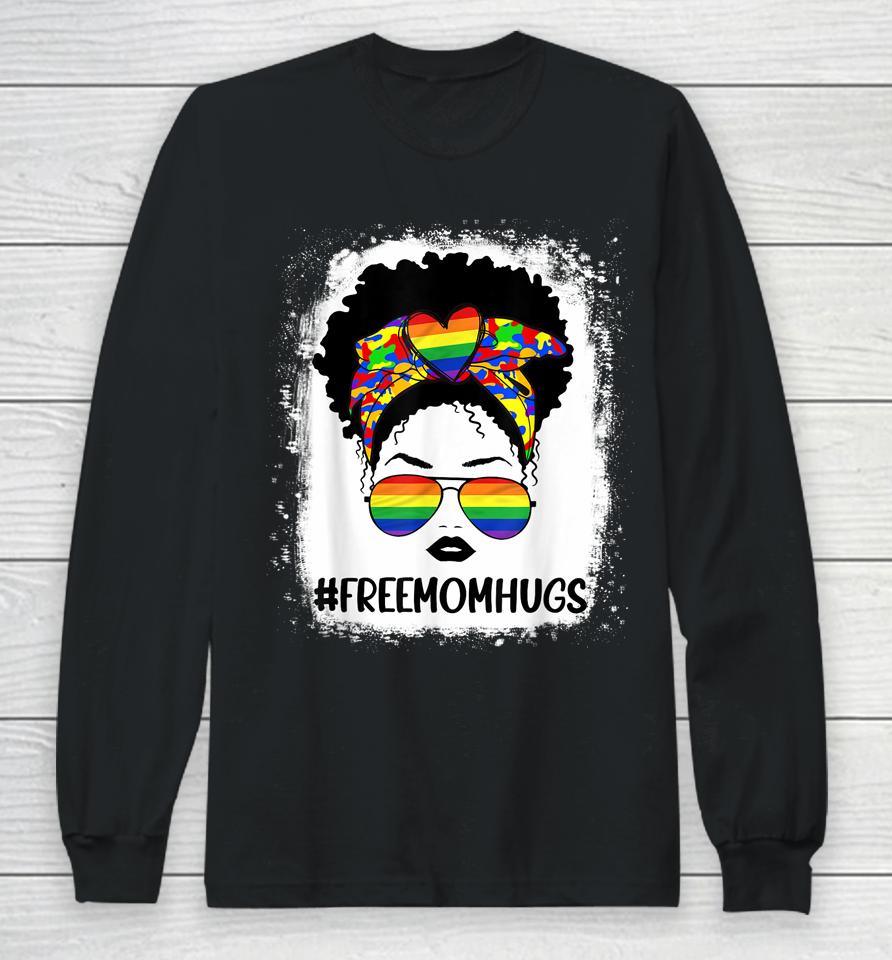 Black Womens Free Mom Hugs Messy Bun Lgbt Pride Rainbow Long Sleeve T-Shirt