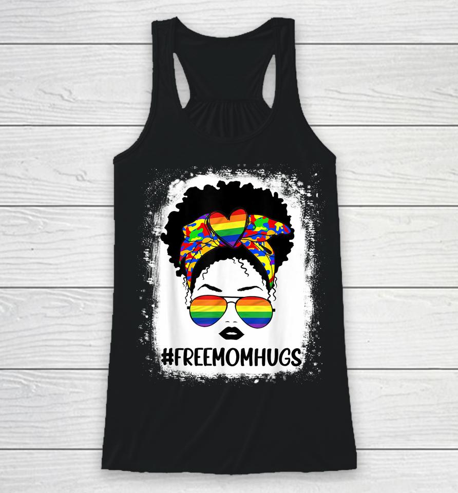 Black Womens Free Mom Hugs Messy Bun Lgbt Pride Rainbow Racerback Tank