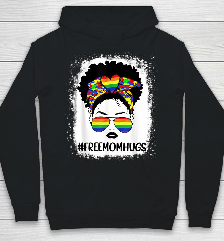 Black Womens Free Mom Hugs Messy Bun Lgbt Pride Rainbow Hoodie