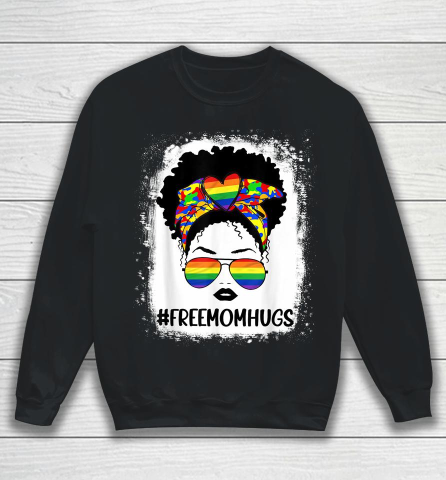Black Womens Free Mom Hugs Messy Bun Lgbt Pride Rainbow Sweatshirt