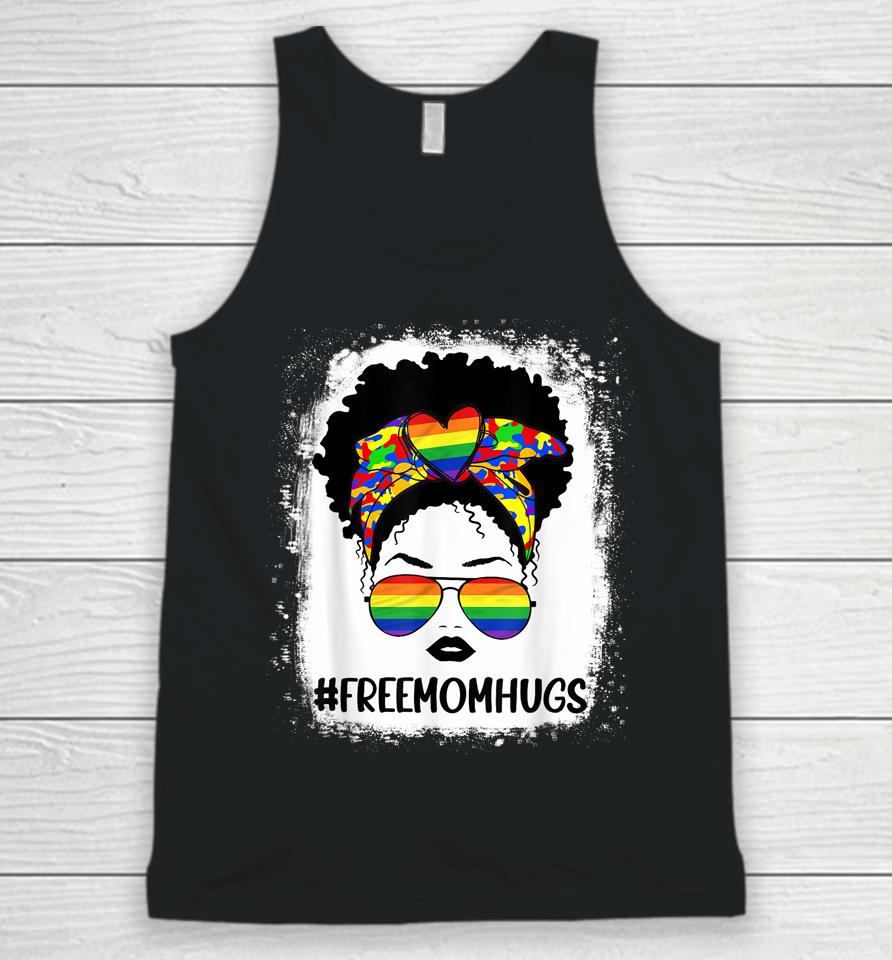 Black Womens Free Mom Hugs Messy Bun Lgbt Pride Rainbow Unisex Tank Top